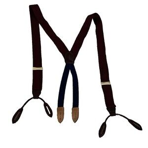 Vintage Cole Haan Suspenders Mens Burgundy Brass Leather Elastic Button Braces
